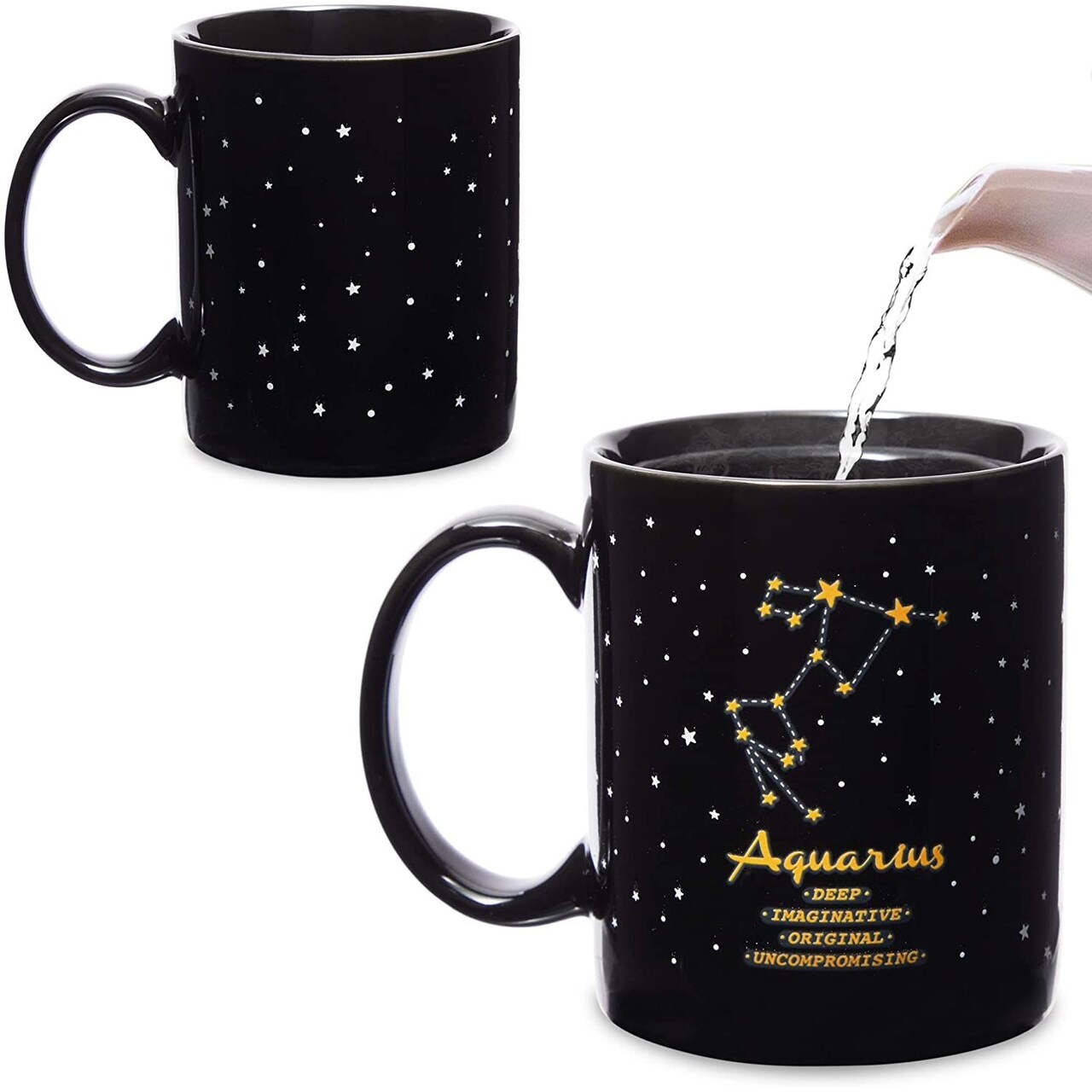11-Ounce Color Changing Mug with Aquarius Zodiac Astrological Sign Design (Black)